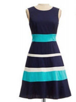 NEW $179 Anne Klein Dress Striped Sea Colorblock Top 8 10 M Swing