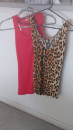 (2) Womens Summer T-Tops Ladies Leopard Tank Top & a Red-ish Tank top