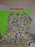 Ladies Printed Smiley World Scrub Top Size M-$10.00