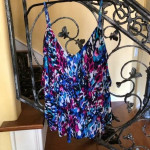 * Cute, colorful Swimsuit - Tankini Top and Black Bottoms * sz L-12/14