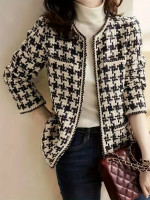 New Black And White Plaid Lady Tweed Top, Lady's Coat