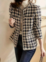 New Black And White Plaid Lady Tweed Top, Lady's Coat