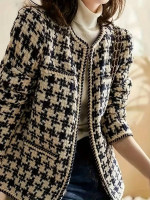 New Black And White Plaid Lady Tweed Top, Lady's Coat