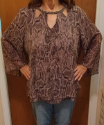 Pink Snake Print Top With Beaded Collar and Cut-Outs-  NEW WITHOUT TAG