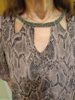 Pink Snake Print Top With Beaded Collar and Cut-Outs-  NEW WITHOUT TAG