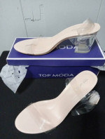 Top Moda Womens Lucite Clear Strappy Block Chunky High Heeled Open Toe
