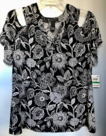 NEW W/TAGS!!!!  INC International Concepts Black Floral Top Large