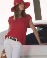 Cabi Size Small Top #5560 Red Blaze Tee Solid Cap Sleeve
