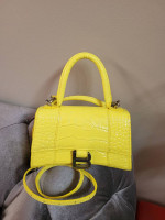 BALENCIAGA Extra Small Yellow Hourglass Leather Top Handle Bag Cross Body