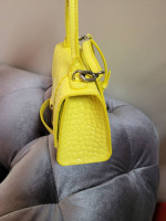 BALENCIAGA Extra Small Yellow Hourglass Leather Top Handle Bag Cross Body