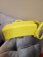 BALENCIAGA Extra Small Yellow Hourglass Leather Top Handle Bag Cross Body