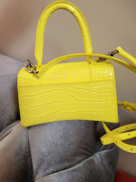 BALENCIAGA Extra Small Yellow Hourglass Leather Top Handle Bag Cross Body