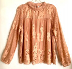 Xhilaration Women’s Peach Color Lace & Lined Blouse Long Sleeve Top Sz