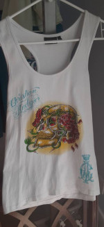 Christian Audigier Ed Hardy Rhinestone Skull Tank Top Clothes Large