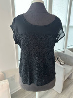 Black, sheer, embroidered top