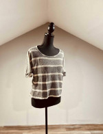 Gray & Pink Stripe Crop Top-M