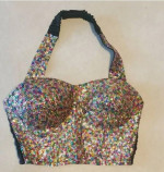 Vintage Womens Small Beaded Sequence Burlesque Dancer Halter Top Shirt