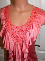 NEW Gorgeous SIZE SMALL Melon Pink Ruffle Lace Satin Crinkle Top