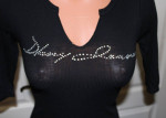 LIKE NEW! DKNY Jeans Size SMALL Black Fitted Ribbed Rhinestone Top