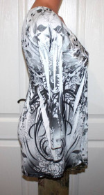 NEW! One World Pretty V-Neck Satin Trim Sublimation Babydoll Knit Top