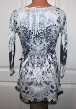 NEW! One World Pretty V-Neck Satin Trim Sublimation Babydoll Knit Top