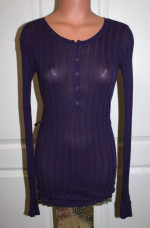 MICHAEL STARS Purple Fitted OSFA Long Sleeve Ribbed Henley Snap Top