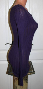MICHAEL STARS Purple Fitted OSFA Long Sleeve Ribbed Henley Snap Top