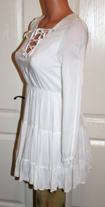 NWT! White SIZE SMALL Lace Up Babydoll Peasant Blouse Boutique Top