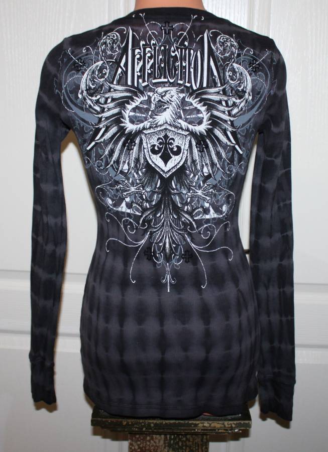 LIKE NEW! Affliction SMALL Black & Gray Tie Dye V-Neck Thermal Top