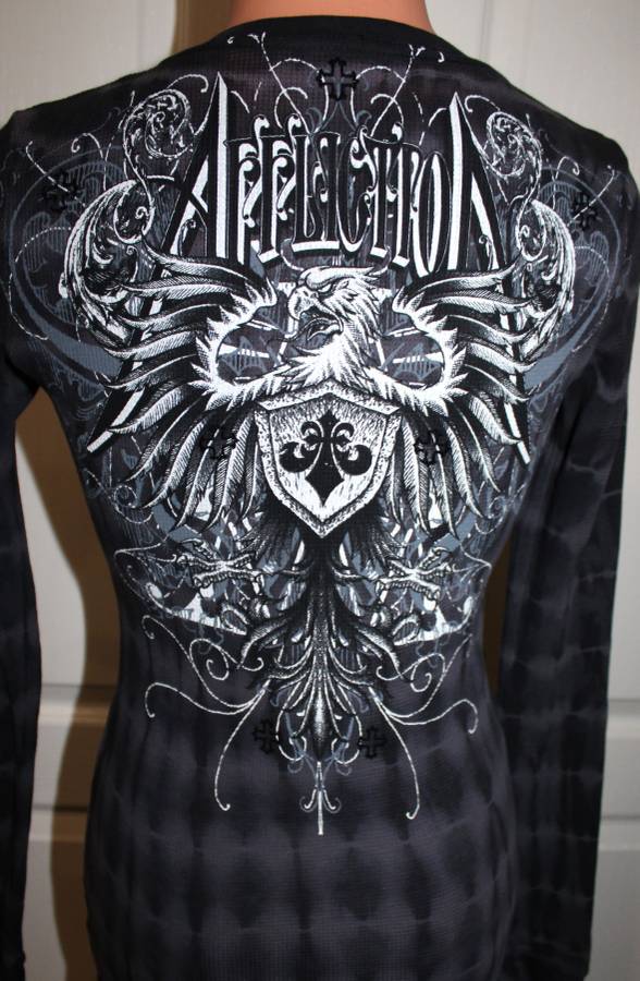 LIKE NEW! Affliction SMALL Black & Gray Tie Dye V-Neck Thermal Top