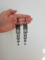 Long dramatic black beaded earrings