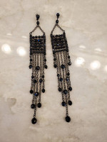 Long dramatic black beaded earrings
