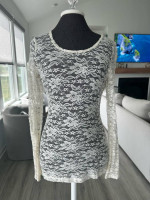 Cream, Lace,Long Sleeve Top