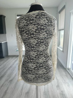 Cream, Lace,Long Sleeve Top