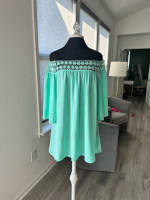 Zouk Teal Flower Embroidered Top
