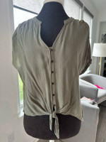 Olive Button Up Tie Top