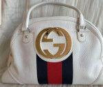 Rare Limited Edition Gucci Web GG XL Blondie pebbled leather boston ha