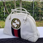 Rare Limited Edition Gucci Web GG XL Blondie pebbled leather boston ha