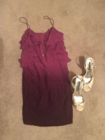 $395 REBECCA TAYLOR Silk Dress Sea 6 S Ruffle Ombre Chloe Dip Dye