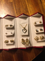 box of jewelry earrings necklace gold tone