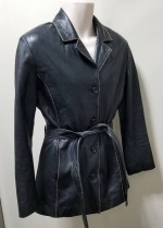 EXCELLED ALL SOFT LEATHER Belted Jacket Outline Stitch Sz L  ZERO USE!