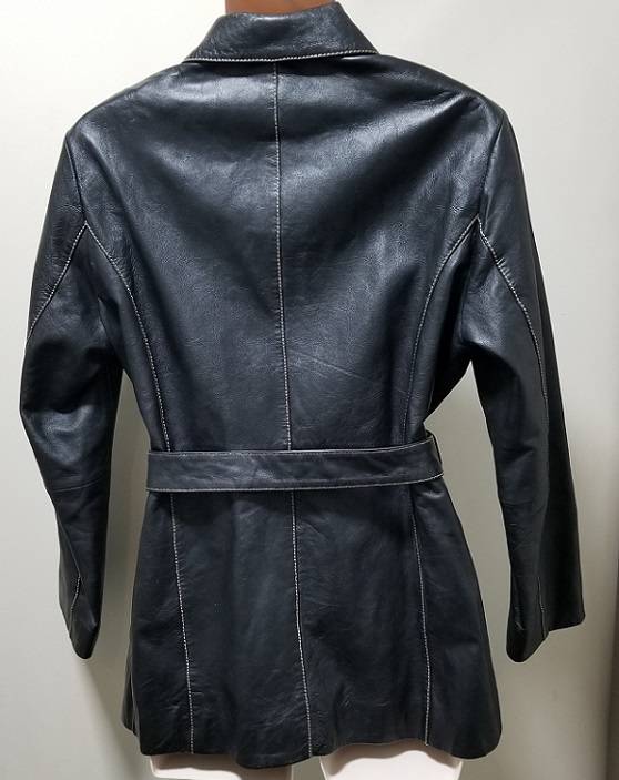 EXCELLED ALL SOFT LEATHER Belted Jacket Outline Stitch Sz L ZERO USE!