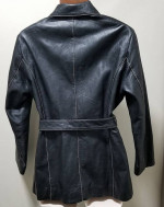 EXCELLED ALL SOFT LEATHER Belted Jacket Outline Stitch Sz L  ZERO USE!