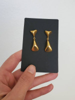 Brushed satin gold tone triangle dangle earrings