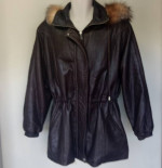 Damselle Images Finest Leather Coat Unzip-Fur-Collar Sz M Adjust-Waist