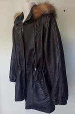 Damselle Images Finest Leather Coat Unzip-Fur-Collar Sz M Adjust-Waist