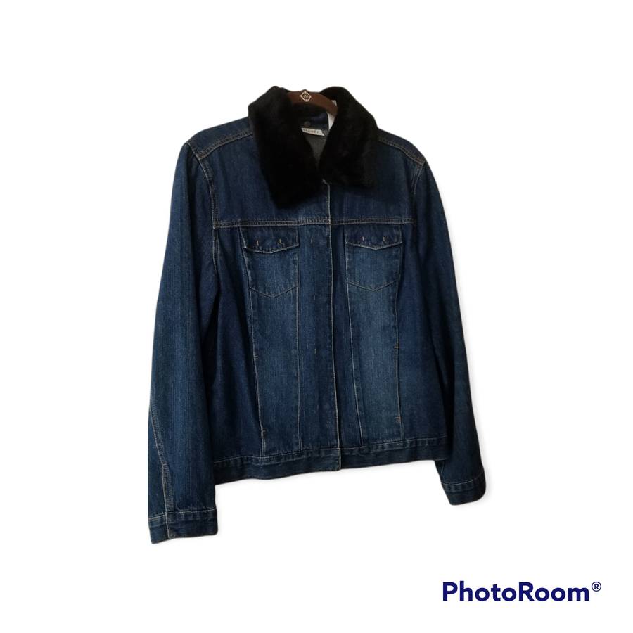 Liz Claiborne Villager Blue Denim Jacket W Detachable Fur Collar. Larg