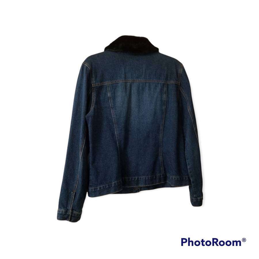 Liz Claiborne Villager Blue Denim Jacket W Detachable Fur Collar. Larg