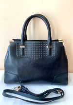 👜Rebecca Minkoff Studded + Zippers Black Leather Satchel/Crossb
