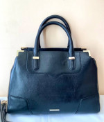 👜Rebecca Minkoff Studded + Zippers Black Leather Satchel/Crossb